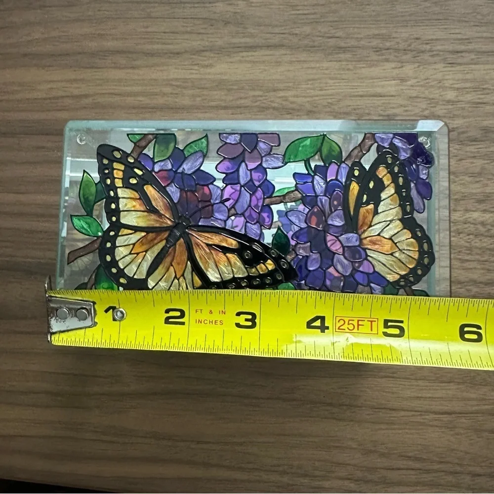 Joan Baker Designs Hand Painted Stained Glass Butterfly Jewelry Trinket Box NEW